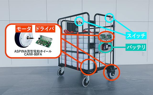 活用事例-『ASPINA薄型電動ホイール』CAIW-80FA-かご台車の電動アシスト化|構成部品