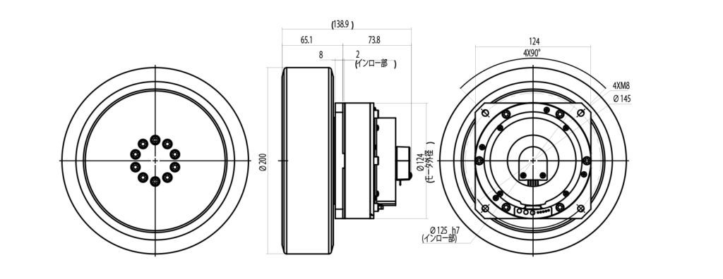 『ASPINA薄型電動ホイール』AWD-400CA20Bの外形図